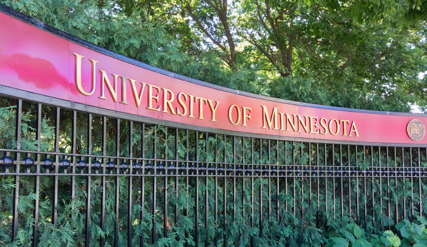 The entrance to the campus of the University of Minnesota in Minneapolis.