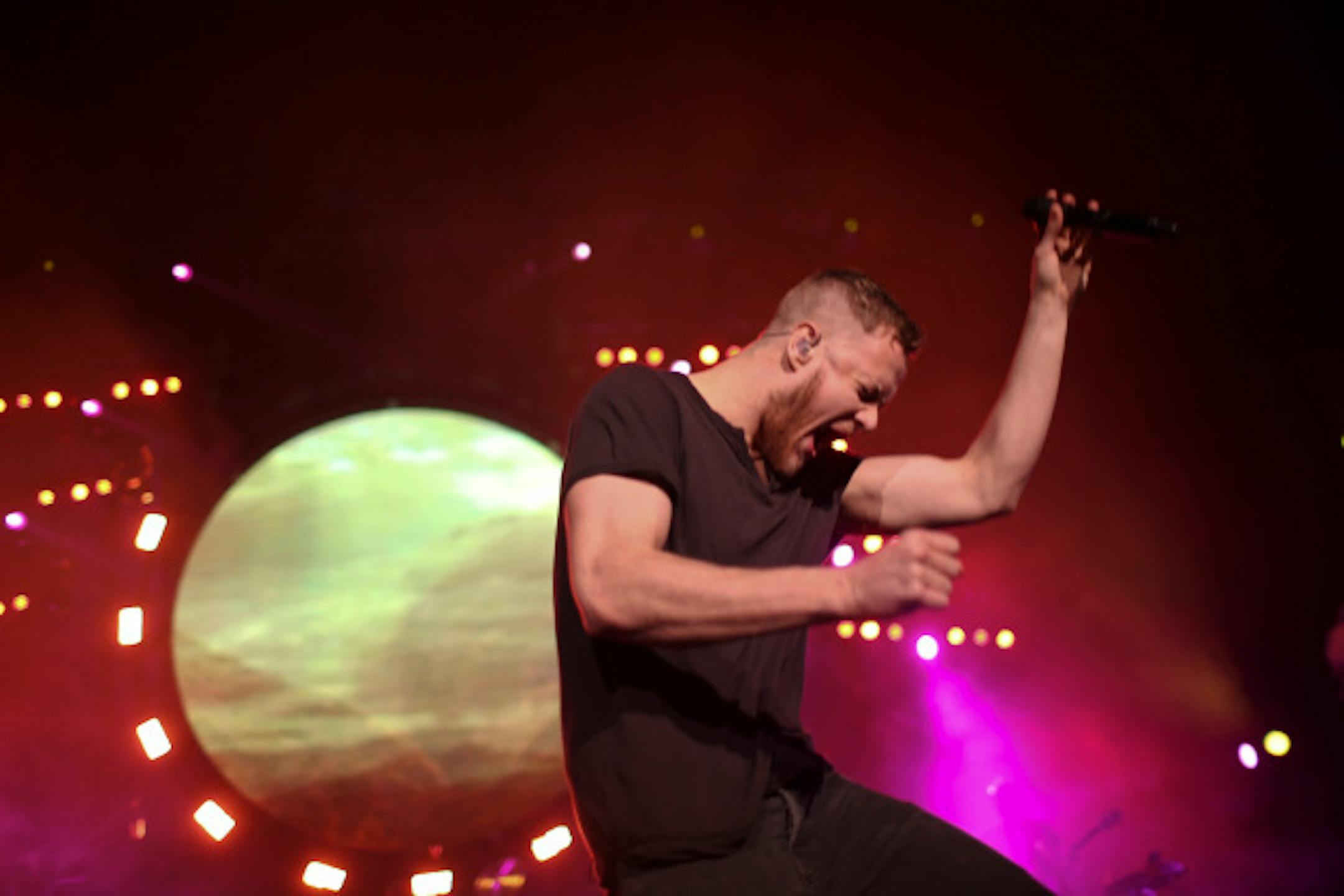 Imagine Dragons singer Dan Reynolds piled on the drama at Xcel Energy Center in March 2014. / Jeff Wheeler, Star Tribune
