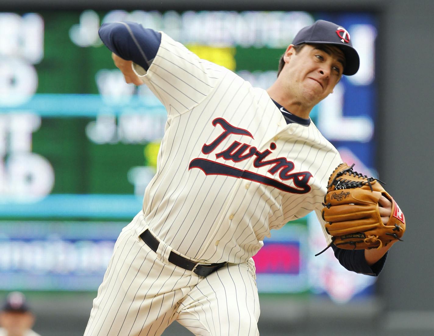 Minnesota Twins pitcher Anthony Swarzak throws against the Cleveland Indians during the first inning of a baseball game, Saturday, Sept. 17, 2011, in Minneapolis.