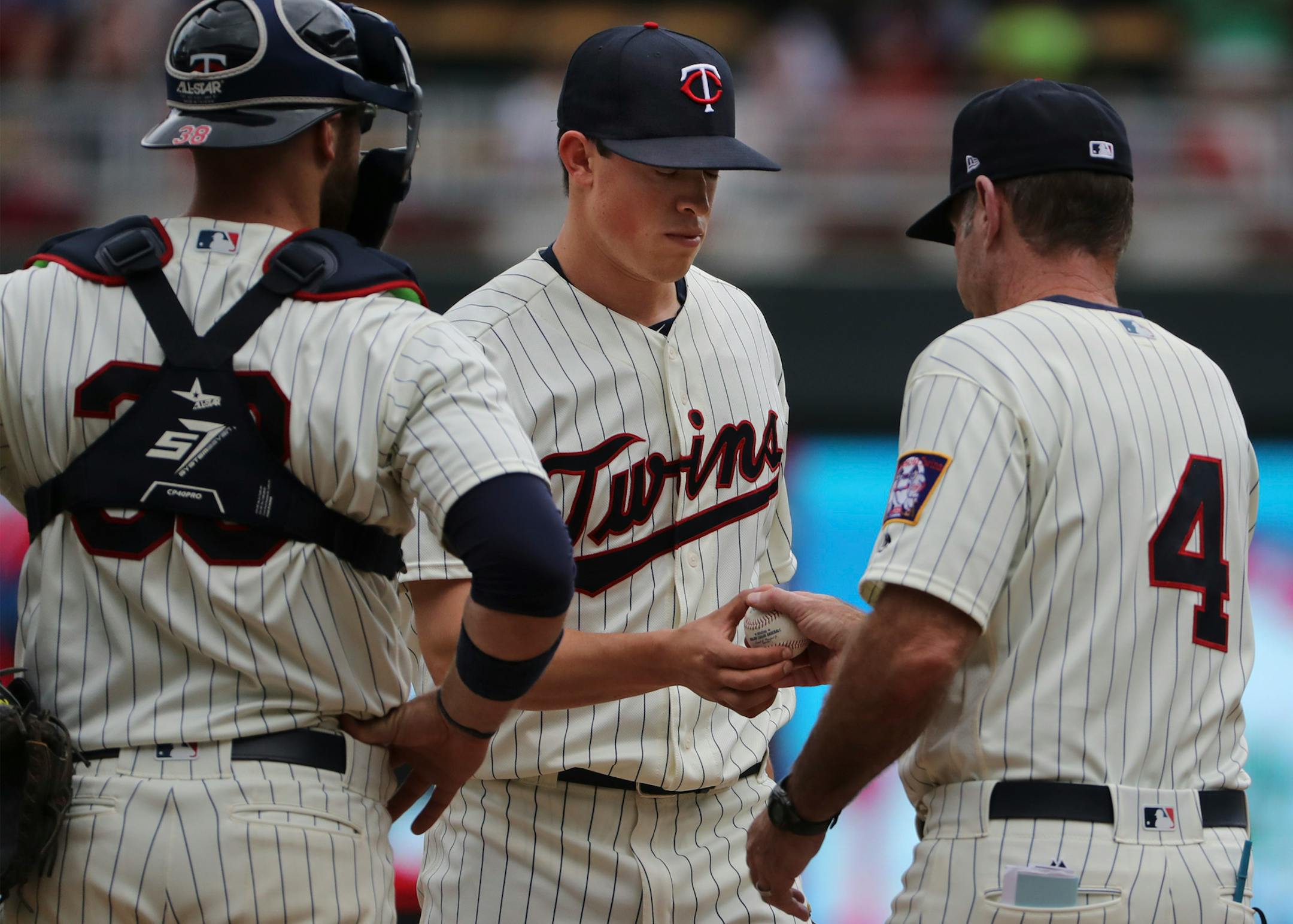 The Twins' Trevor Hildenberger pitched in relief and exited in the 7th inning. ] Twins vs Tigers at Target Field on 7/23/17.Richard Tsong-Taatarii/Richard Tsong-taatarii@startribune.com