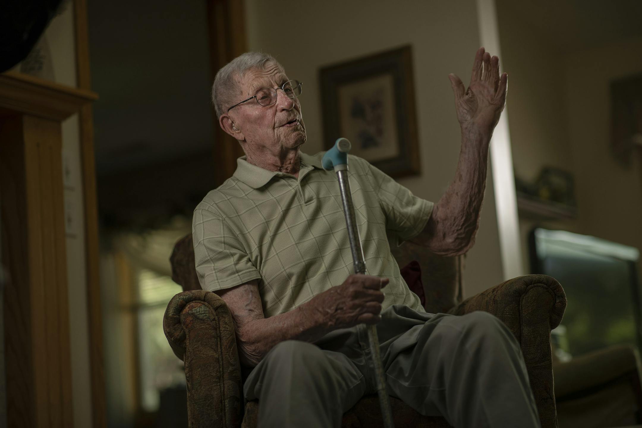 D-Day survivor George Siegfried spoke from his Bayport home Thursday about what he faced on Omaha Beach 75 years ago.