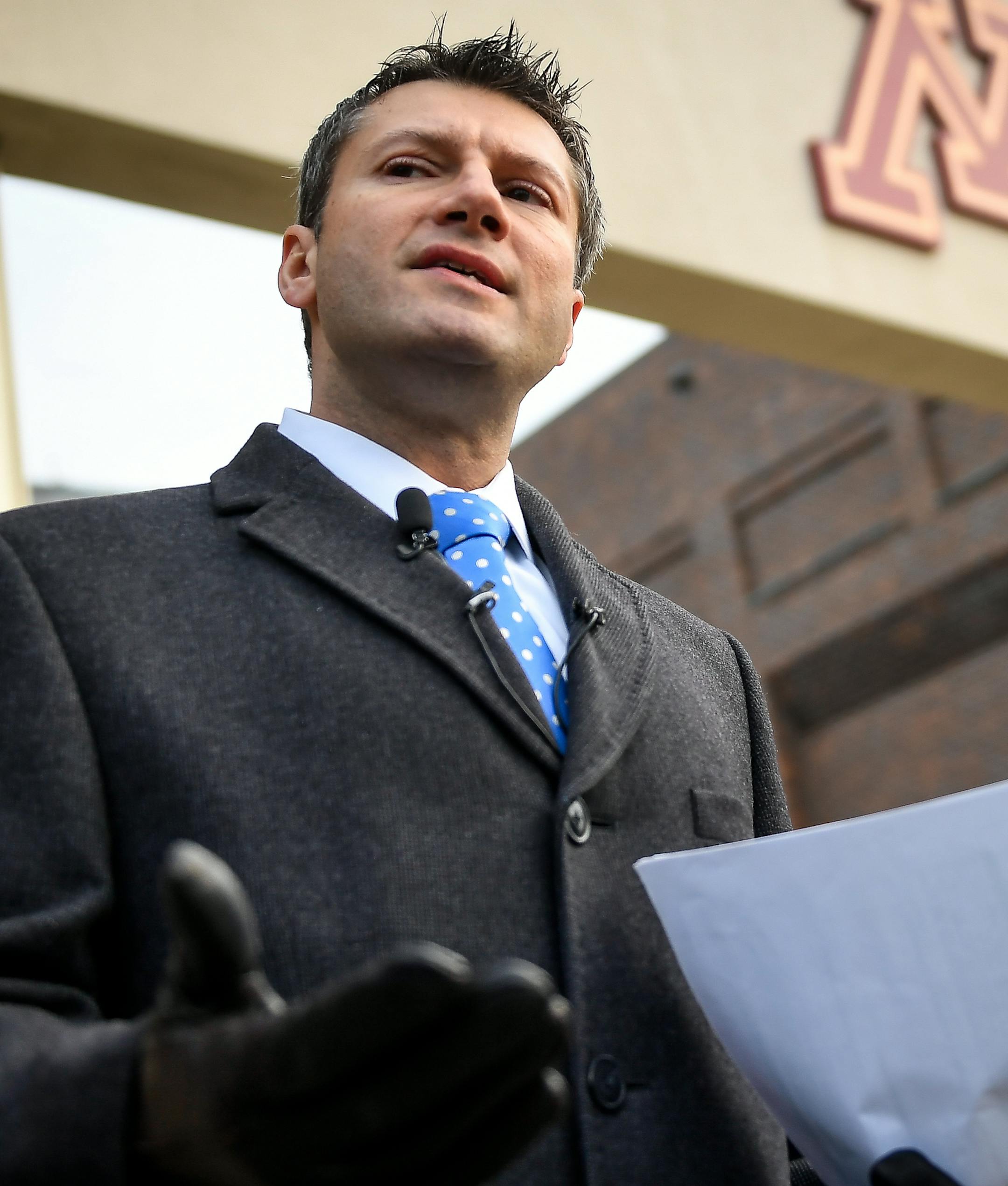 Attorney Ryan Pacyga, spoke to the media on behalf of exonerated Gophers football player Antoine Winfield Jr. in front of the Gibson-Nagurski Complex Saturday in Minneapolis. ] AARON LAVINSKY &#x2022; aaron.lavinsky@startribune.com Ryan Pacyga, spoke on behalf of exonerated Gophers player Antoine Winfield Jr. in front of the Gibson-Nagurski Complex following yesterday's University of Minnesota panel ruling on the fate of 10 Gophers players who were in trouble for an alleged sexual assault. The p