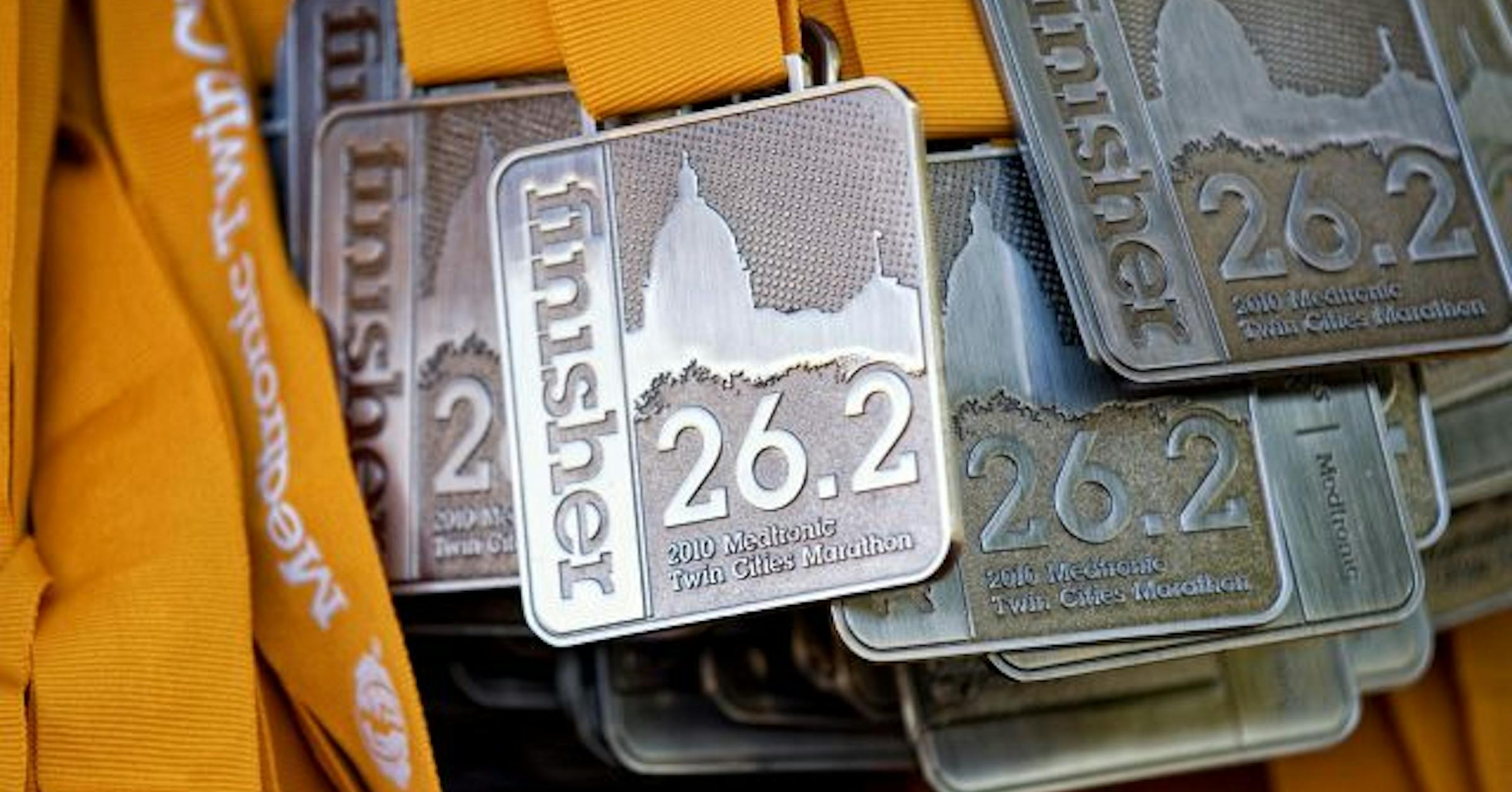 Finisher medals for the 2010 Twin Cities Marathon.