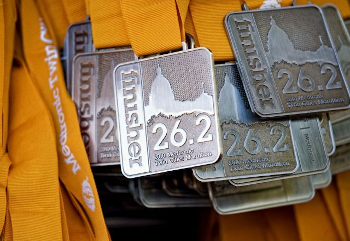 Finisher medals for the 2010 Twin Cities Marathon.