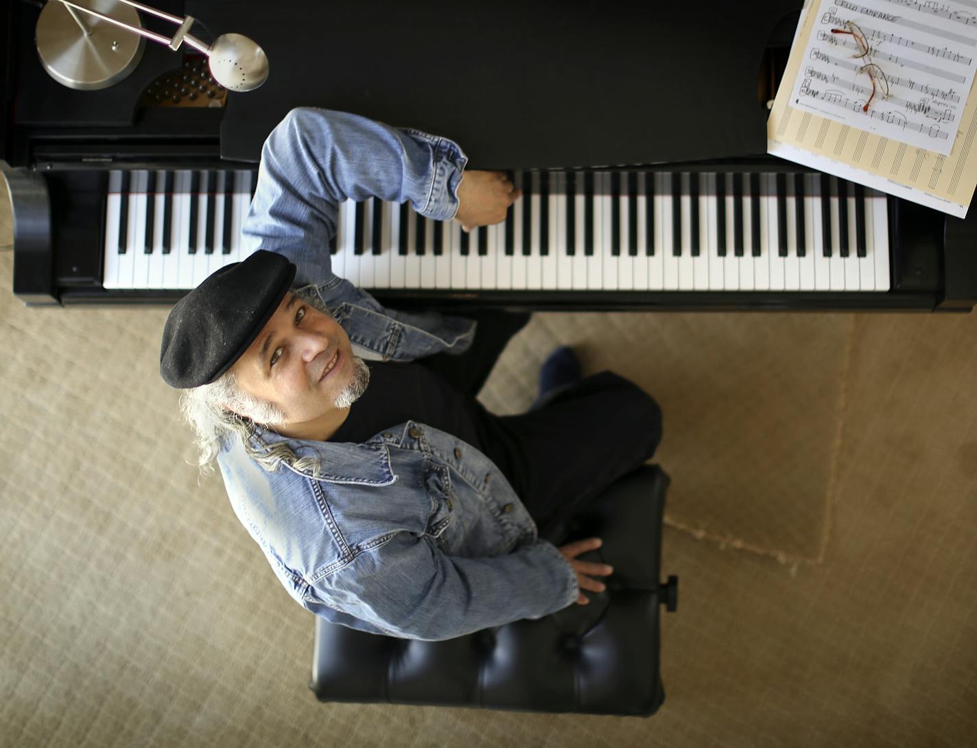 "A Prairie Home Companion" musical director Richard Dworsky sits at his miked-up, ready-to-record Steinway in his Wayzata living room.