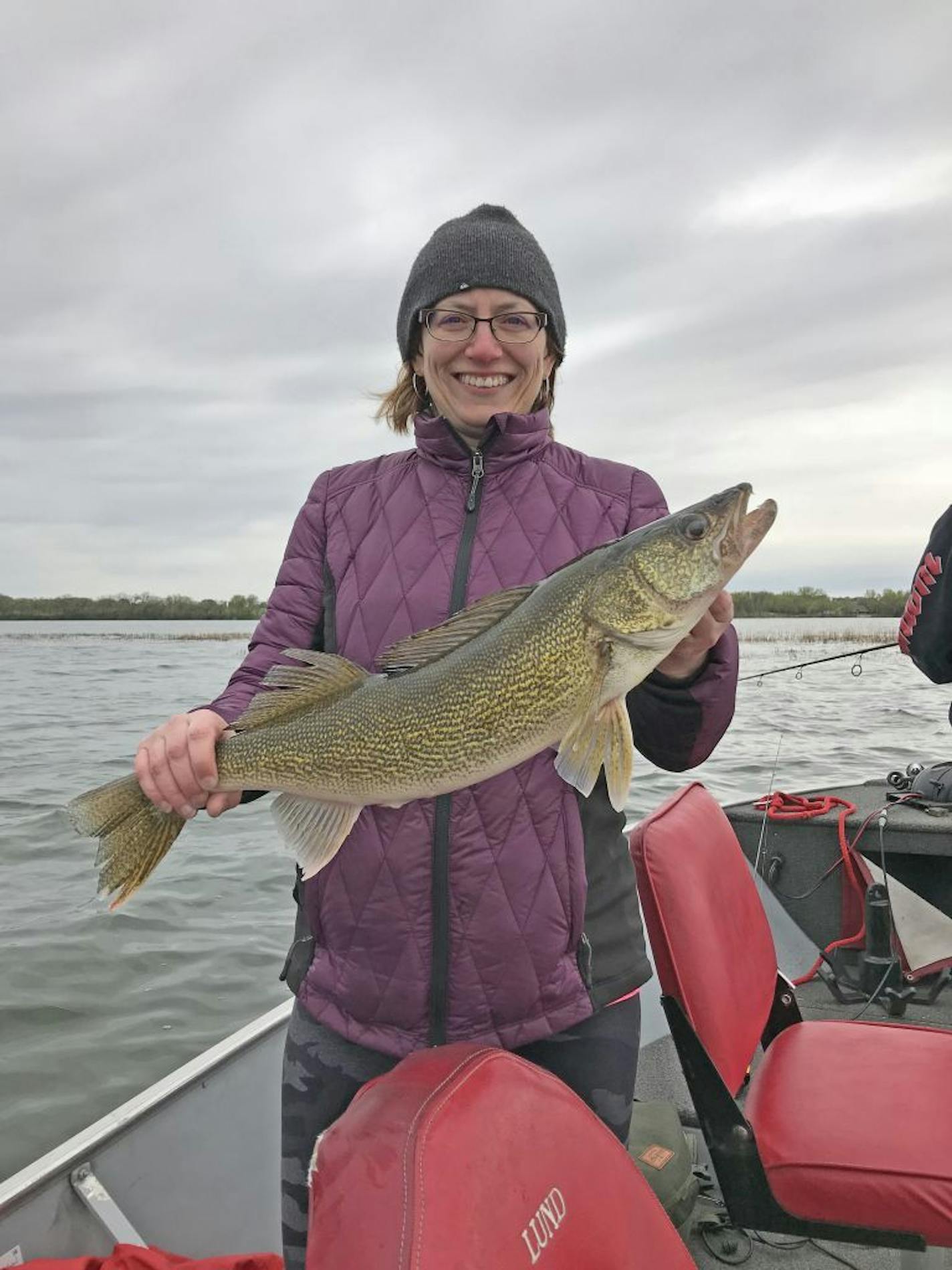 DNR Commissioner Sarah Strommen with a hefty walleye caught while fishing Long Lake near Spicer during the 2018 Minnesota fishing opener.