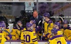 Mike Hastings and Minnesota State, shown in 2019, will try to reach their first Frozen Four when they play the Gophers in the West Regional final on S