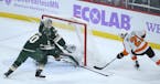 Minnesota Wild goalie Devan Dubnyk made a save vs. the Flyers on Tuesday.