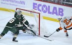 Minnesota Wild goalie Devan Dubnyk made a save vs. the Flyers on Tuesday.