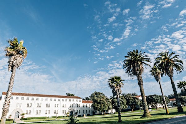 The Presidio is filled with trees varying from Palms to Eucalyptus to Redwoods and the architecture ranges from Mediterranean to Queen Anne and Coloni