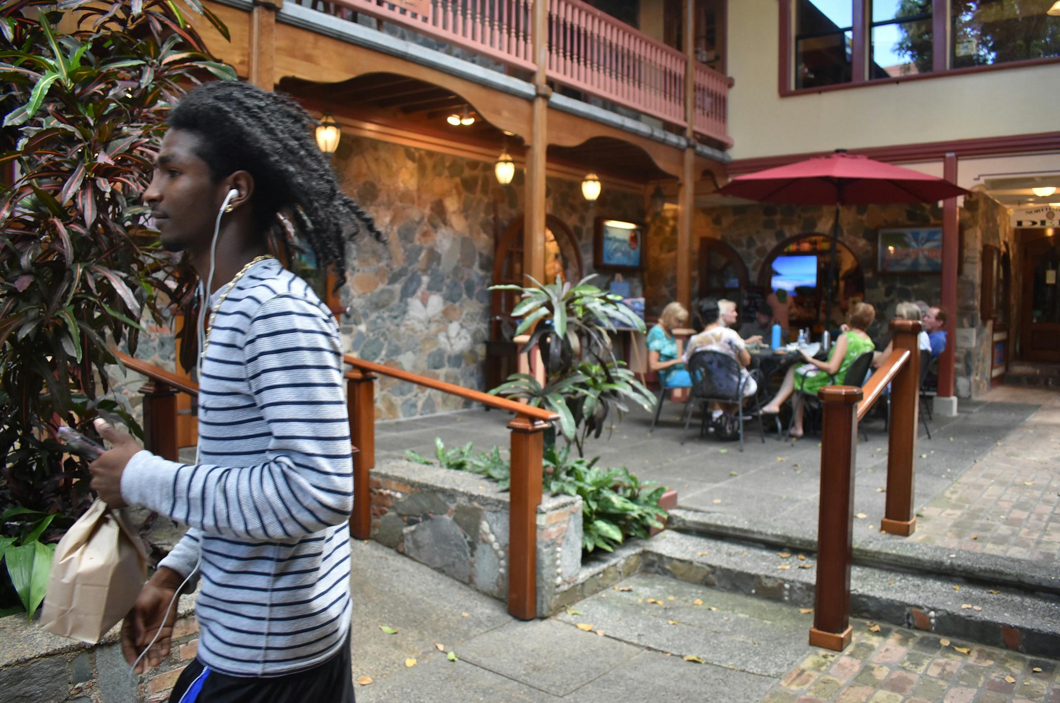 The busy breakfast scene at North Shore Deli, located at the Mongoose Junction complex in Cruz Bay, St. John. Photo by Claire Shefchik * Special to the Star Tribune