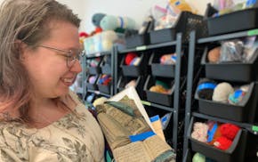 Molly Friesen was among the first shoppers at the new secondhand fiber arts shop, the Stashery, at Minneapolis' Textile Center.
