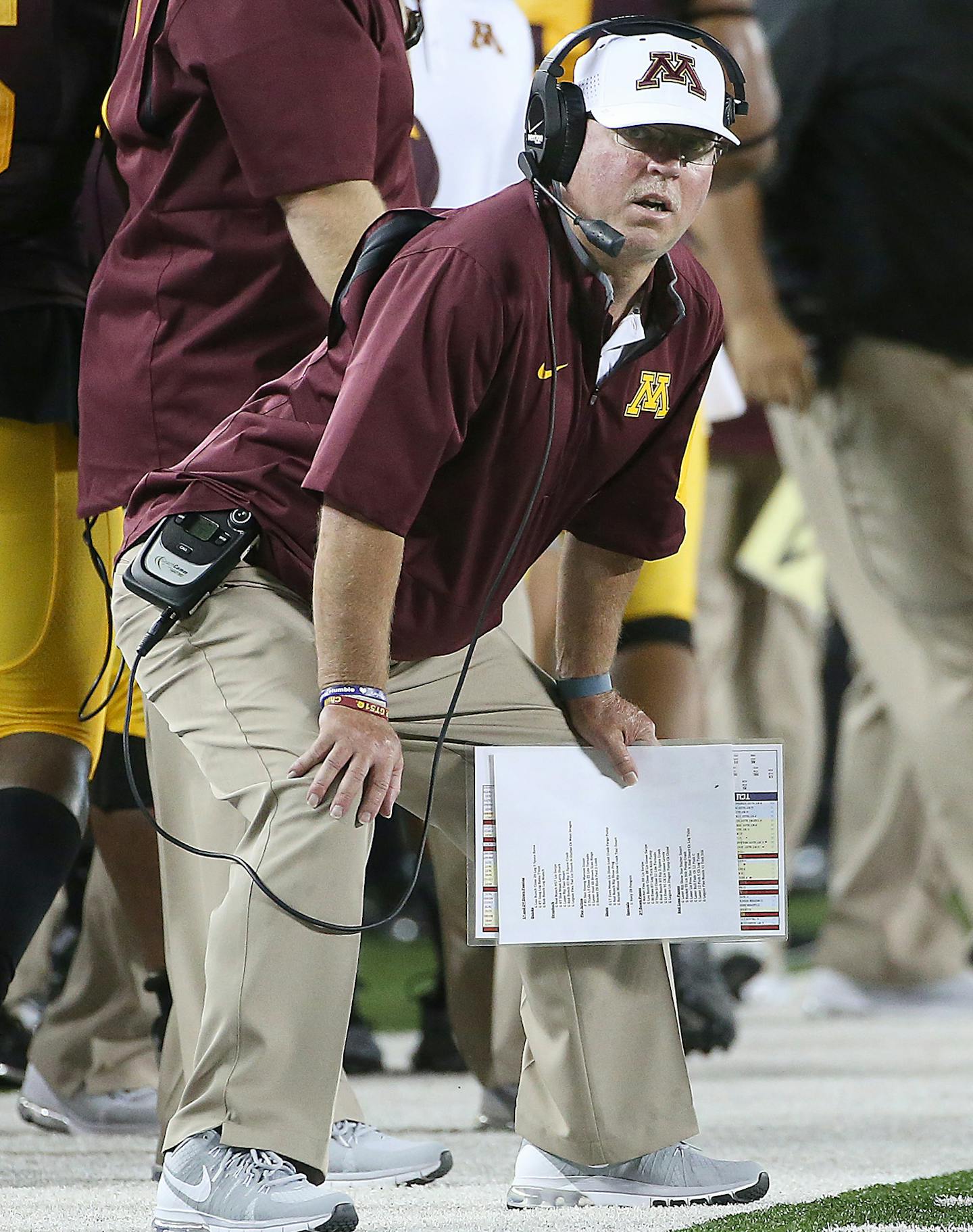 Gophers head coach Jerry Kill watched the team during the second quarter as the Gophers took on TCU at TCF Bank Stadium