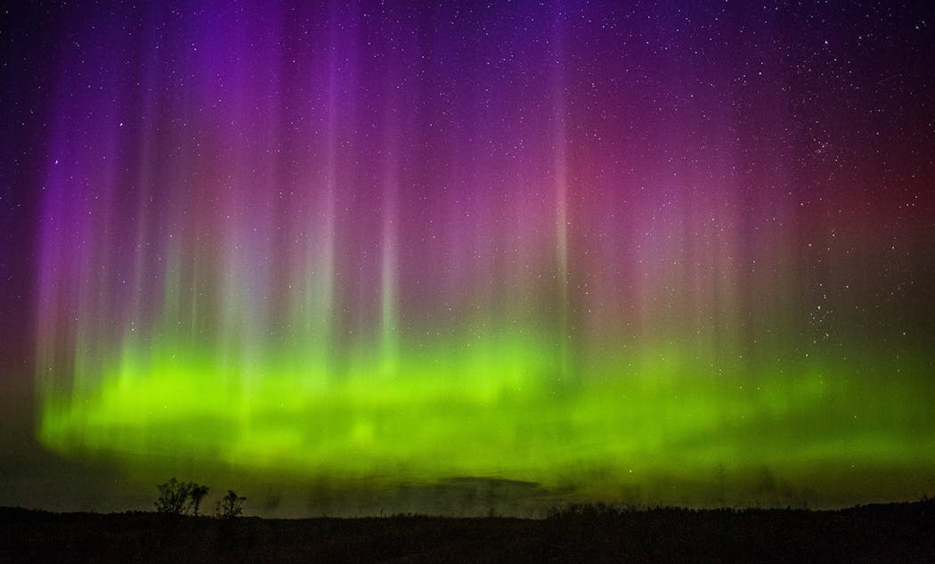 The Northern Lights shimmered in the skies above Kroshel, Minn. Saturday, Aug. 16, 2015.