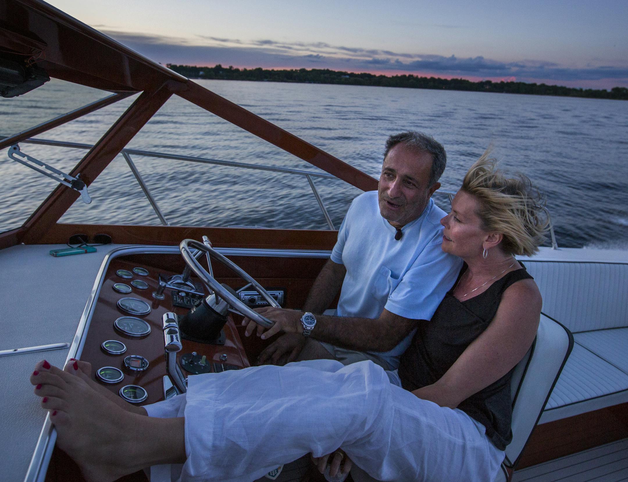 Gabriel Jabbour and his girlfriend Mary Beth Buffington travel home to Long Lake after dinner in Wayzata on Lake Minnetonka on Saturday, June 20, 2015. ] LEILA NAVIDI leila.navidi@startribune.com /