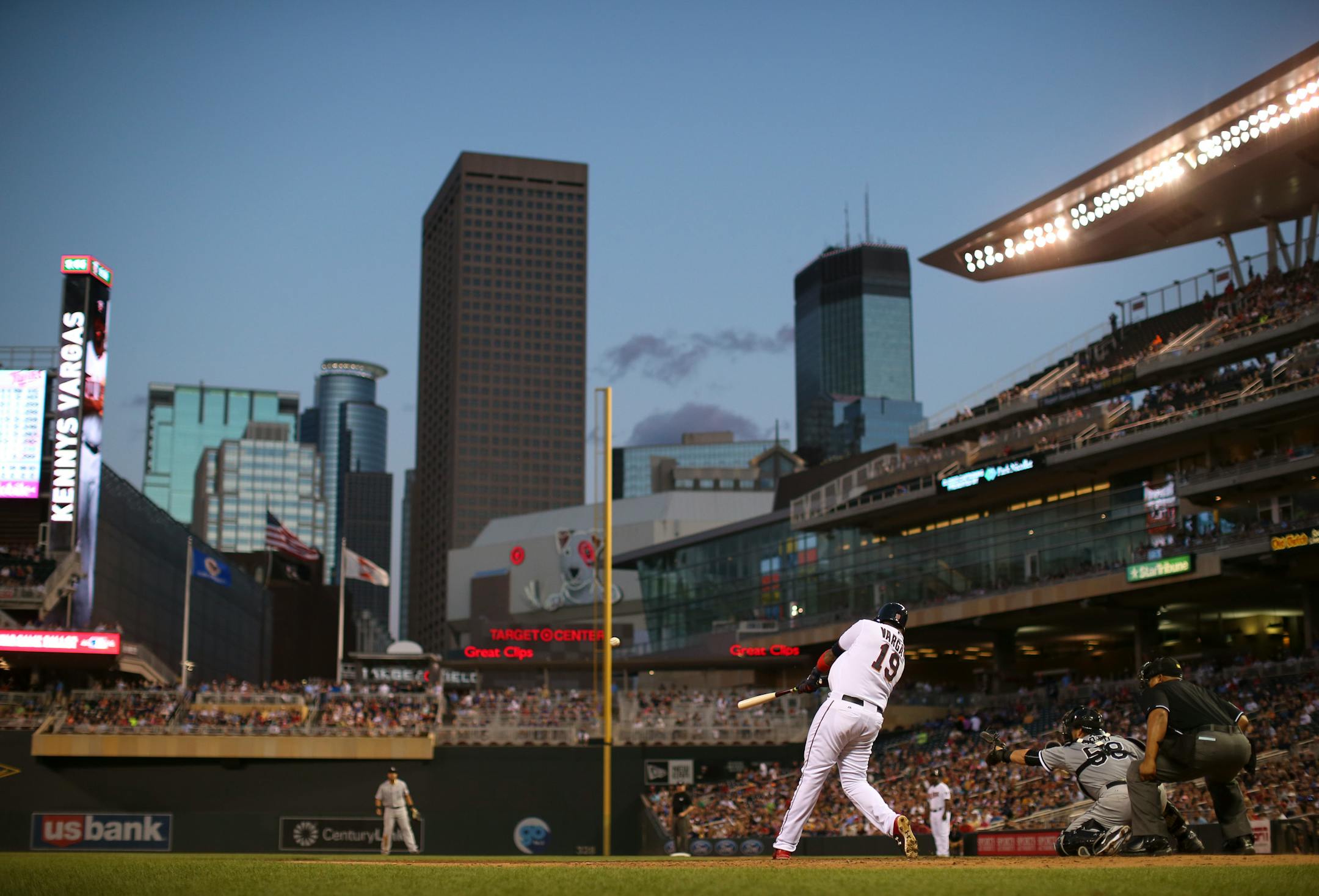 Twins designated hitter Kennys Vargas went downtown for a no-doubter three-run homer into the upper deck Monday. Vargas went 4-for-4 with four RBI.