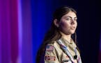 Selby Chipman, 20-year-old, speaks at the Boys Scouts of America annual meeting in Orlando, Fla., Tuesday, May 7, 2024. Chipman, a student at the Univ