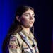 Selby Chipman, 20-year-old, speaks at the Boys Scouts of America annual meeting in Orlando, Fla., Tuesday, May 7, 2024. Chipman, a student at the Univ