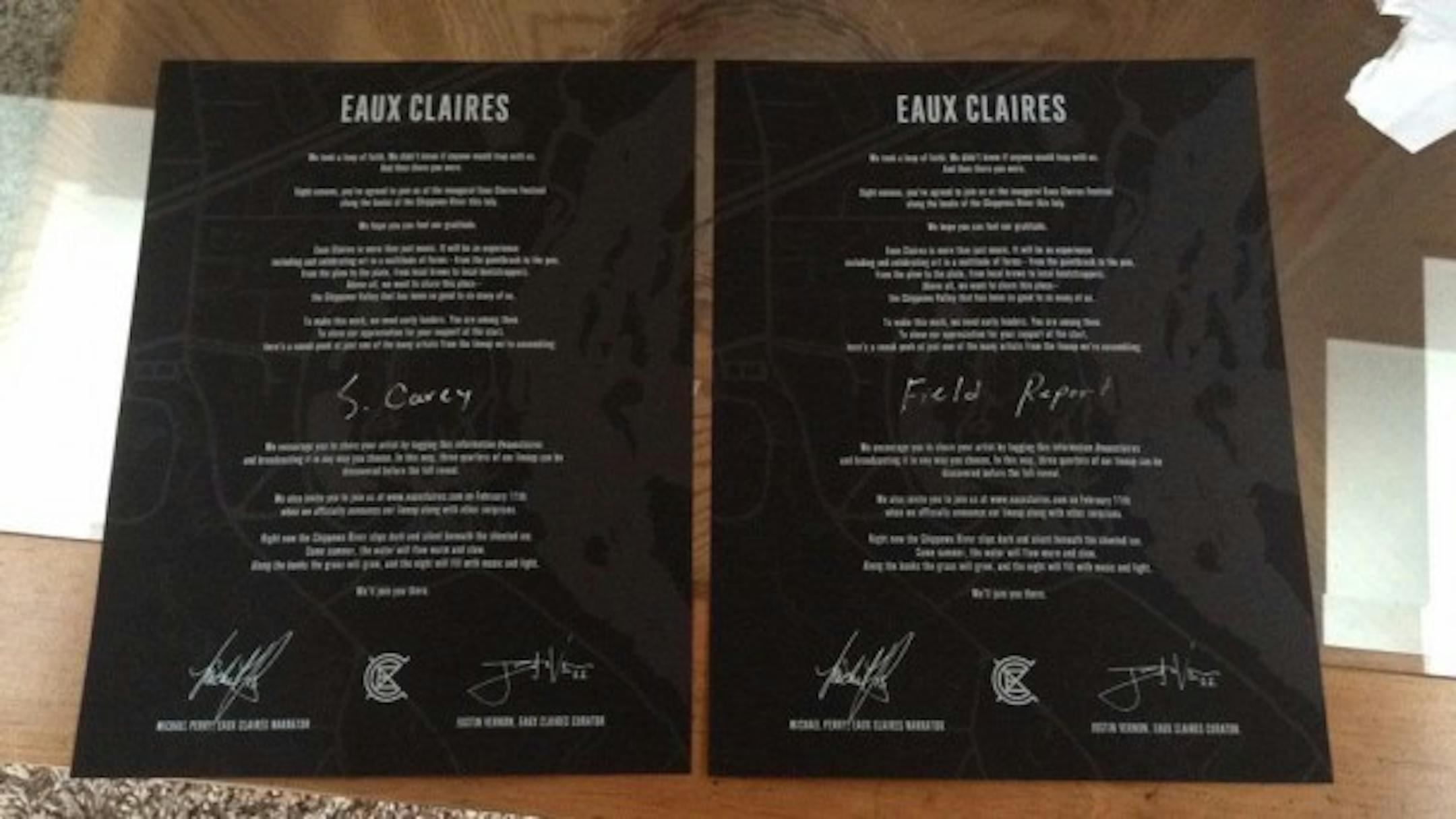 Some of the letters being sent to fans from Eaux Claires HQ.