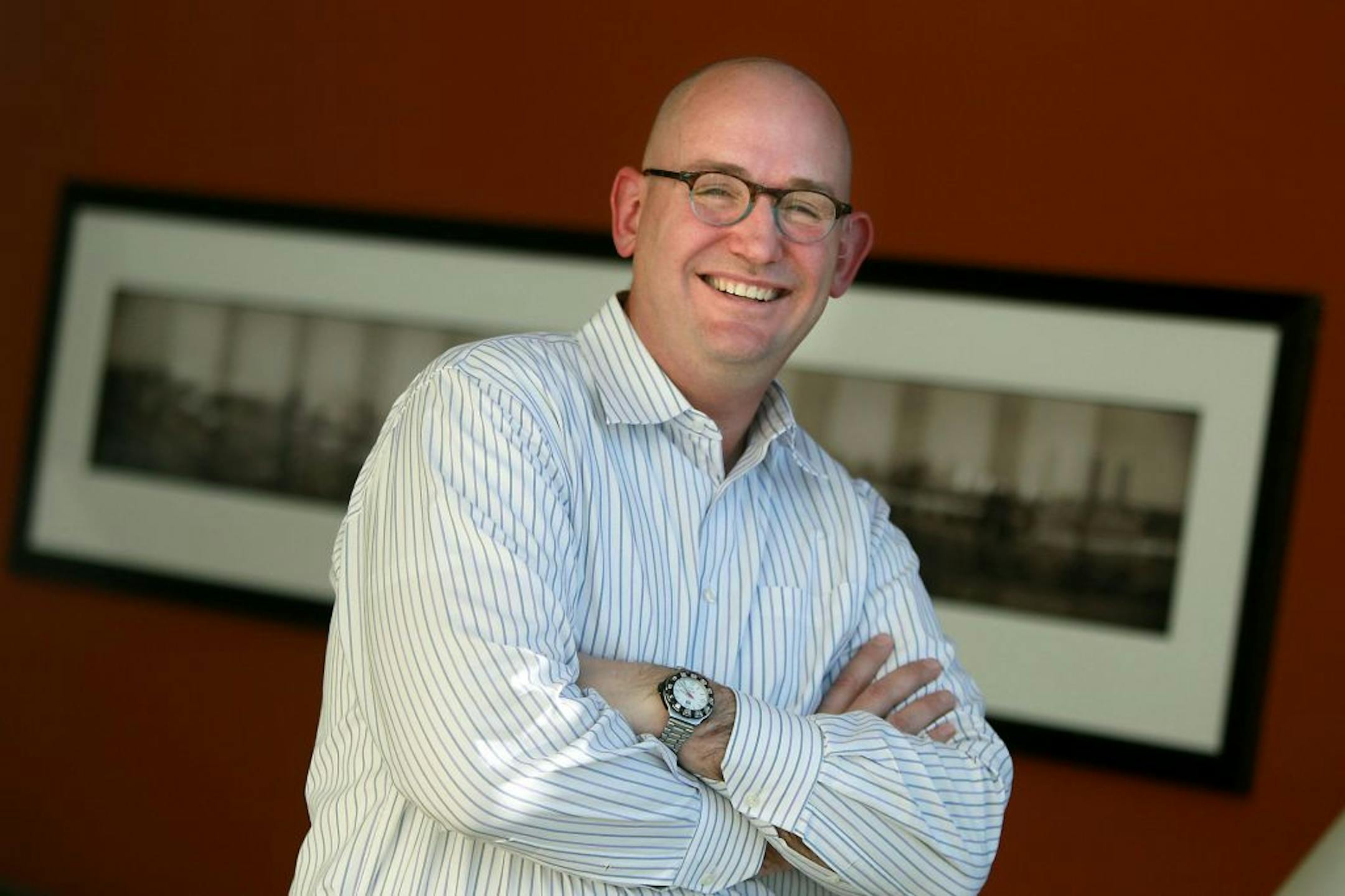 Matt Kucharski was all smiles at Padilla Speer Beardsley Monday, February 6, 2012, in Minneapolis, MN. Kucharski heads an international network of public relations and crisis communication agencies. The goal of the network is to give local agencies access to worldwide services so they don't have to invest in their own branch offices in other countries.(ELIZABETH FLORES/STAR TRIBUNE) ELIZABETH FLORES � eflores@startribune.com