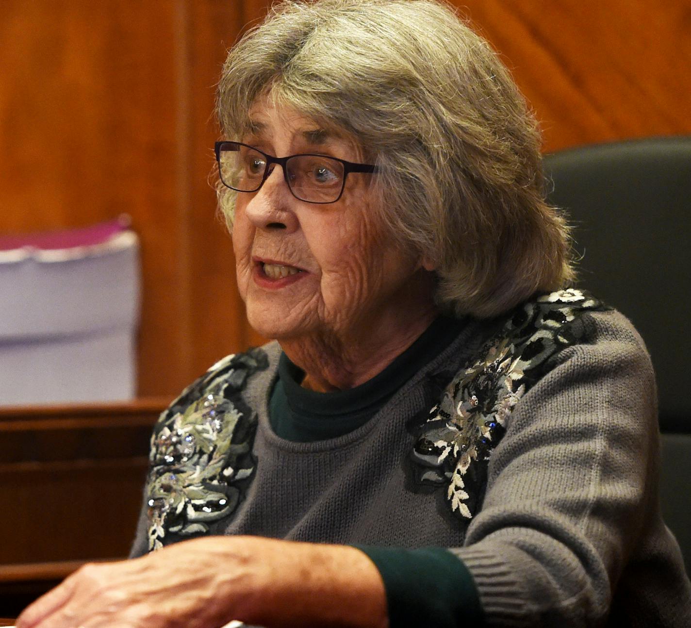 Ruby Bougie, the grandmother of Stephanie Carlson, gives a victim impact statement at the sentencing hearing for Rachel Kayl in Ramsey County District Court before Judge Thomas A. Gilligan in St. Paul, Wednesday, Dec. 19, 2018. Kayl crashed into a car carrying three Mounds View High School students, killing Bridget Giere and Stephanie Carlson, both 16, while driving at approximately 80 miles per hour in Arden Hills, on Dec. 1, 2016.. (Scott Takushi / Pioneer Press)