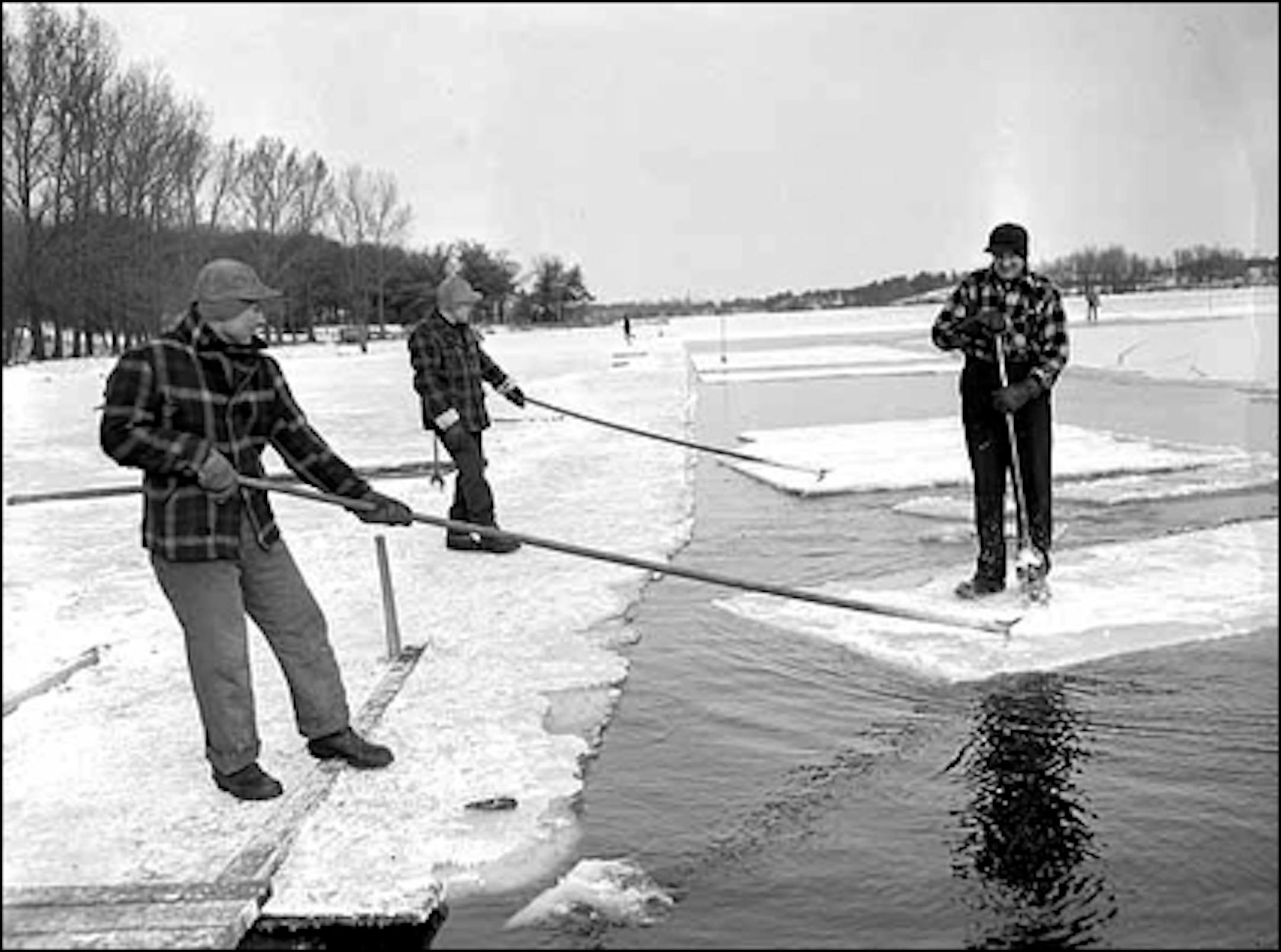 Cedar Lake ice harvest, January 1947