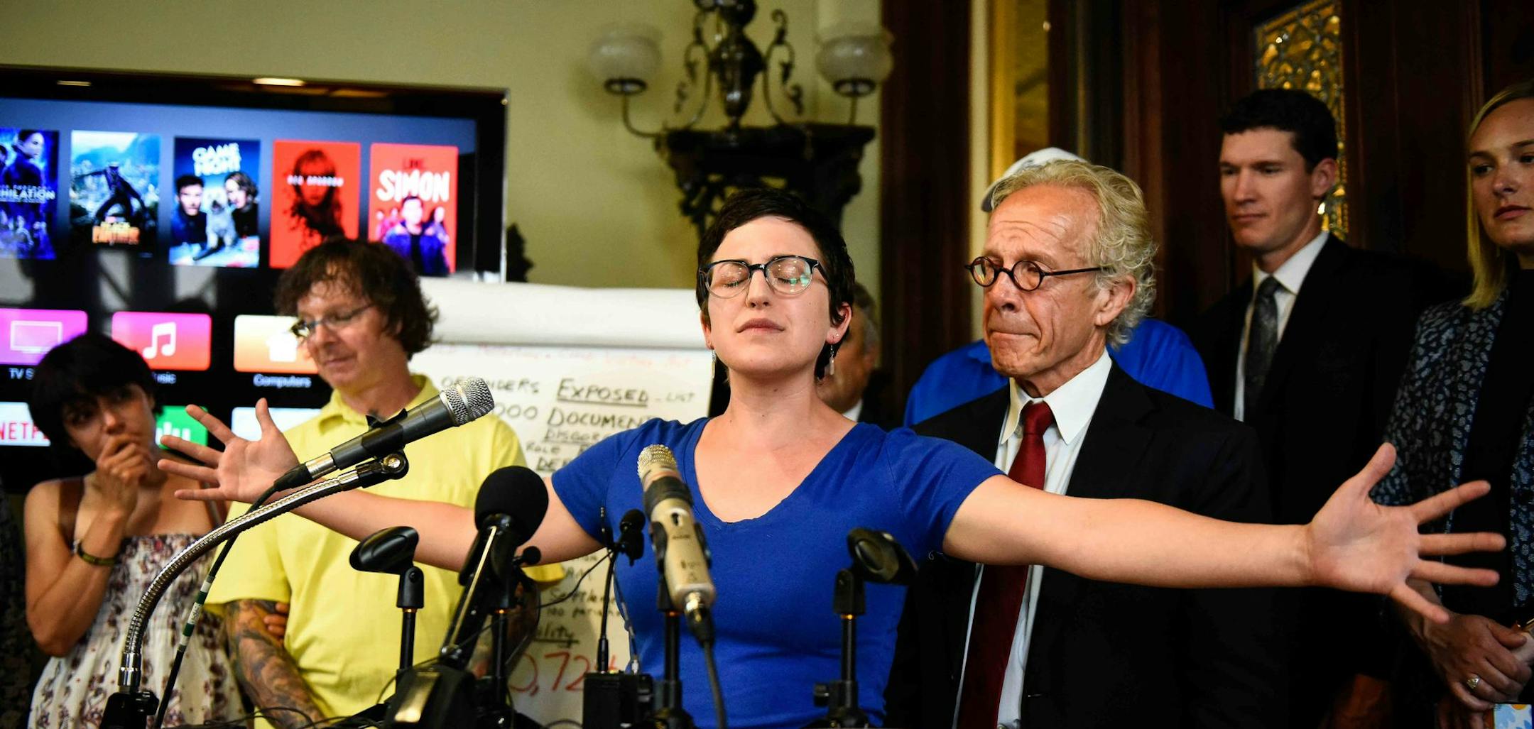 Childhood clergy abuse survivor Marie Mielke gestured while speaking about her abuse and the settlement reached between abuse survivors and the Archdiocese of St. Paul and Minneapolis Thursday afternoon. ] AARON LAVINSKY ï aaron.lavinsky@startribune.com Attorney Jeff Anderson held a press conference at his office on Thursday, May 31, 2018 in St. Paul, Minn. Anderson reached a settlement between the Archdiocese of St. Paul and Minneapolis and survivors of clergy abuse.