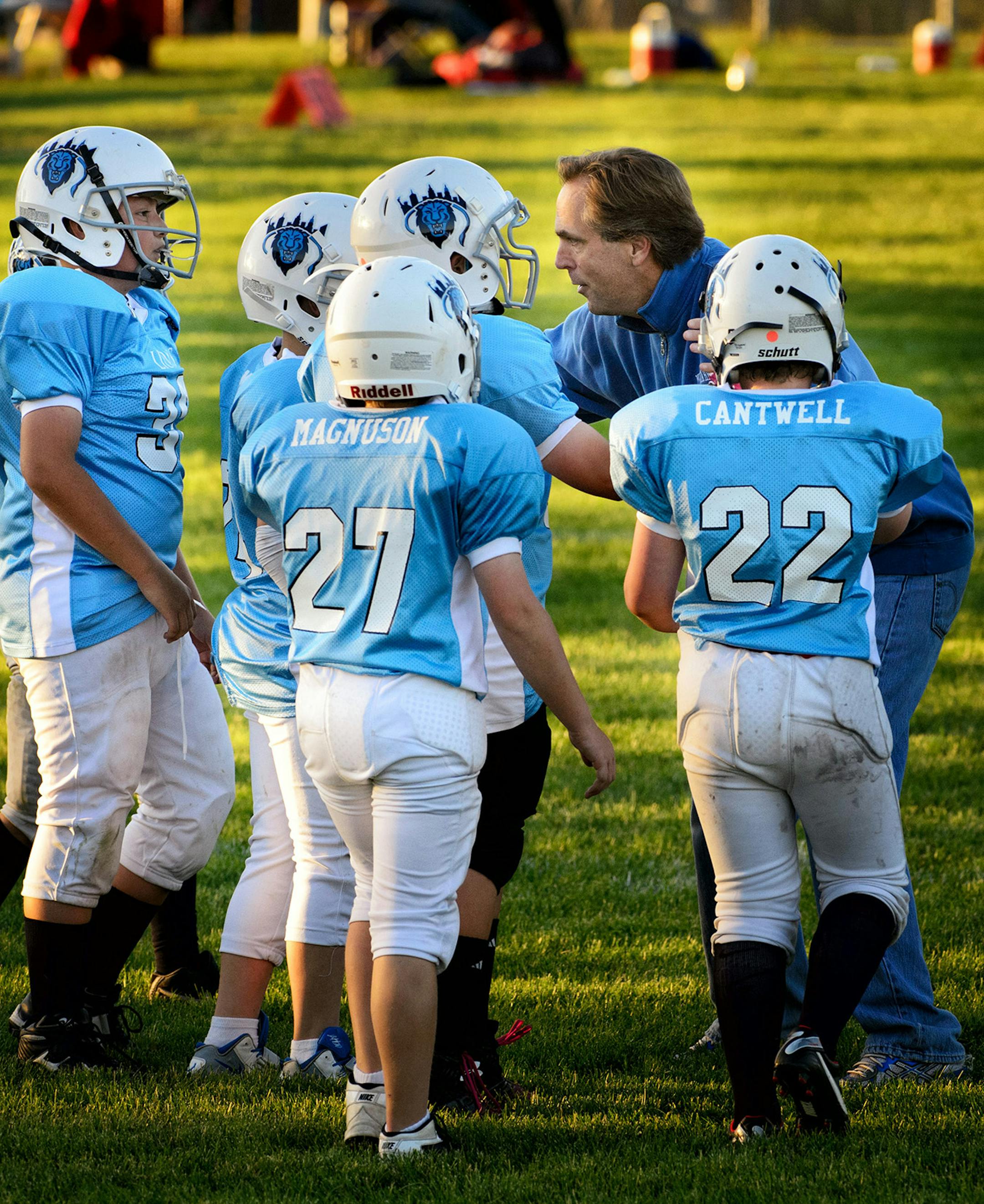 GOP candidate for Senate Mike McFadden congratulated his team after a good play. He coached his son's football team Tuesday, September 16, 2014 in West St. Paul. It is part of the Mendota Heights Youth Athletic Association. ] Tuesday, September 16, 2014 GLEN STUBBE * gstubbe@startribune.com