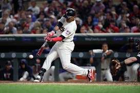 Minnesota Twins shortstop Jorge Polanco (11) connected with the ball in the third inning. ] ANTHONY SOUFFLE � anthony.souffle@startribune.com Action