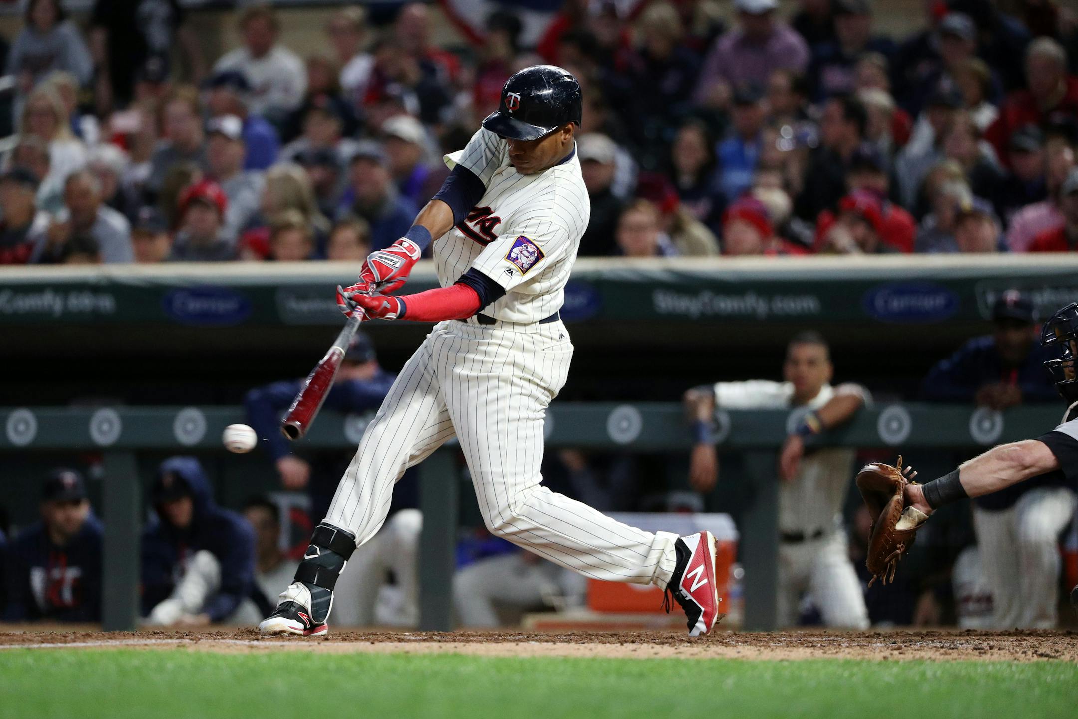 Minnesota Twins shortstop Jorge Polanco (11) connected with the ball in the third inning. ] ANTHONY SOUFFLE � anthony.souffle@startribune.com Action from an MLB game between the Minnesota Twins and the Detroit Tigers Saturday, Sept. 30, 2017 at Target Field in Minneapolis.