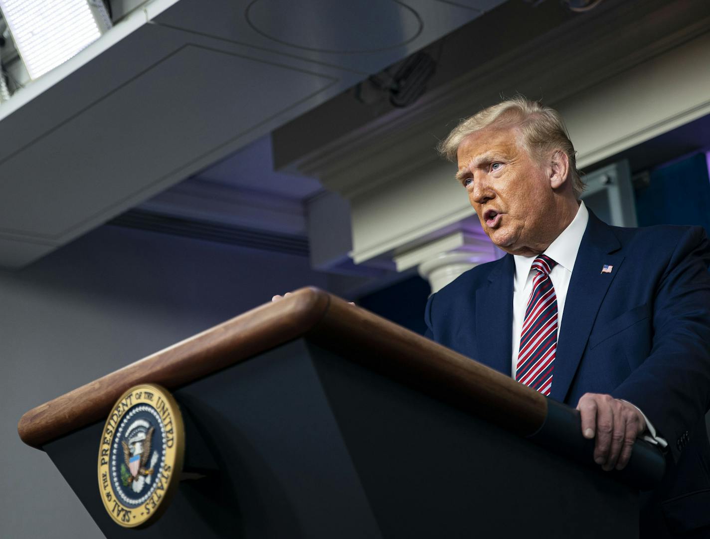 President Donald Trump addresses a news conference at the White House, in Washington, Sept. 27, 2020. In a July 8 tweet, he criticized what he said was the Centers for Disease Control and Prevention "very tough & expensive guidelines for opening schools." (Al Drago for The New York Times)