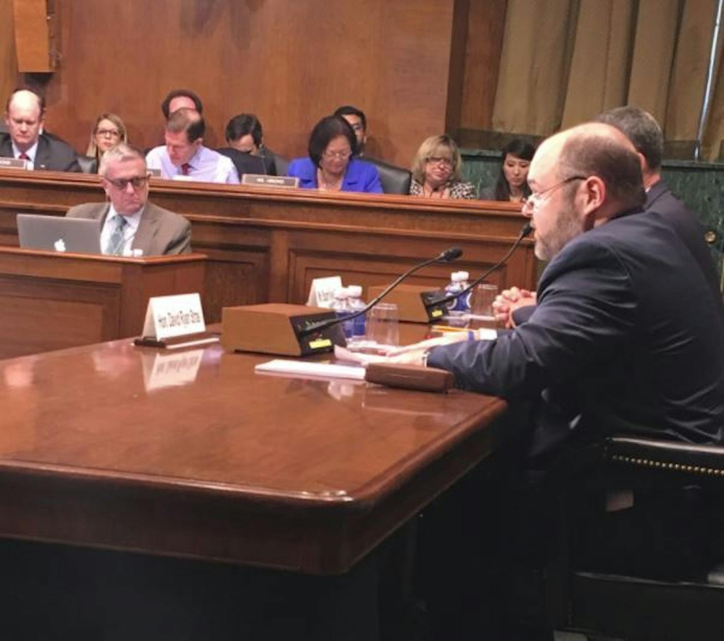 Minnesota Supreme Court Justice David Stras answers questions during a Senate hearing Wednesday over his nomination to the federal bench.