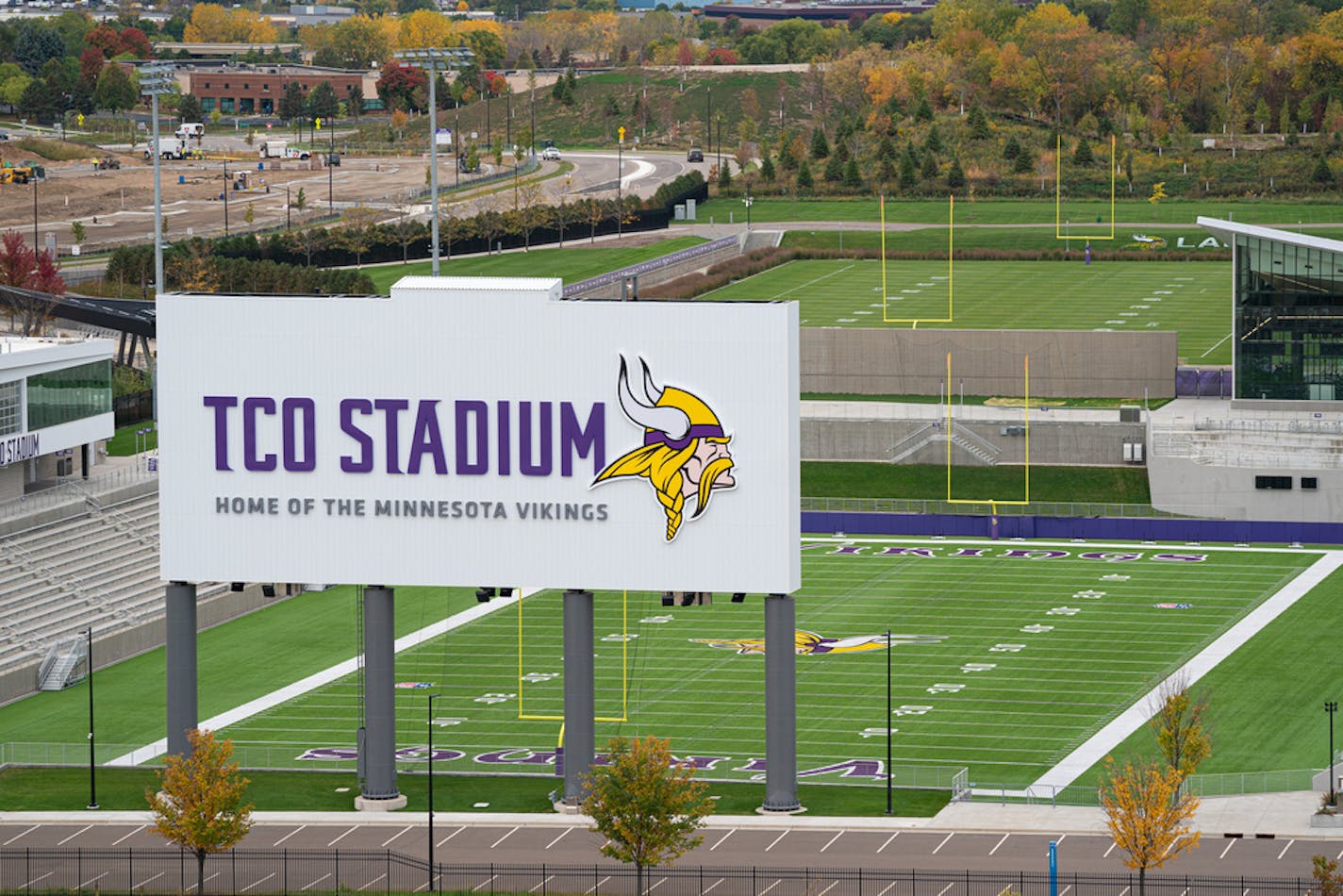 The view of TCO Stadium and TCO Performance Center from one of two Presidential Suites. The OMNI Viking Lakes Hotel opens Thursday. The Nordic-themed space is a cornerstone of the Eagan piece of the Minnesota Vikings owners redevelopment of the land that used to be the headquarters of Northwest Airlines.