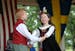 Boden Taylor, 6 left and Isabella Frenkel are members of the Vasa junior folk dancers and they danced together during the Scandinavian Summer Fest at 