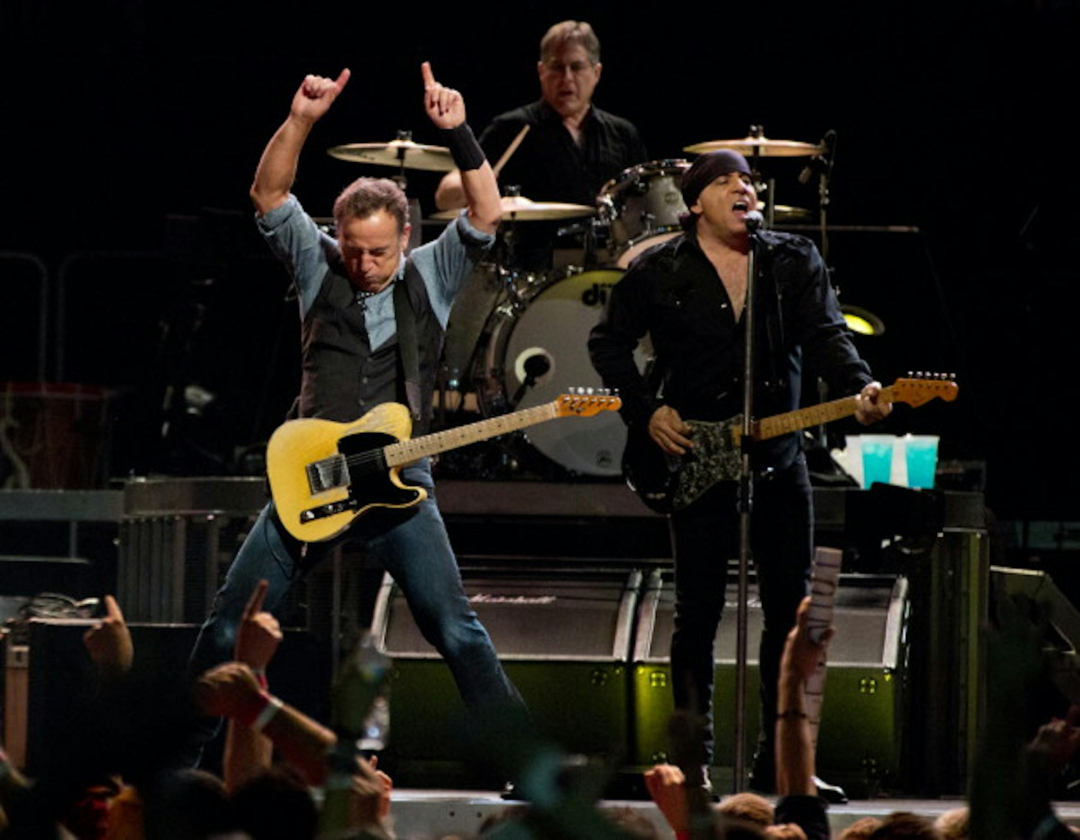 Bruce played it loose again Monday at Xcel Energy Center with Max Weinberg and Little Steven Van Zandt. / Renee Jones Schneider, Star Tribune
