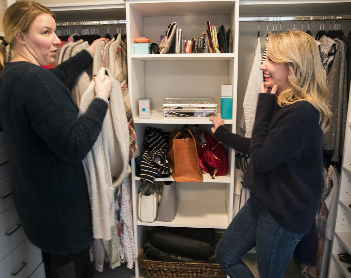 Edina resident Suzette Schermer, right, hired Lauren Alsup, an organizer with the Neat Method, to help her pare down her wardrobe.