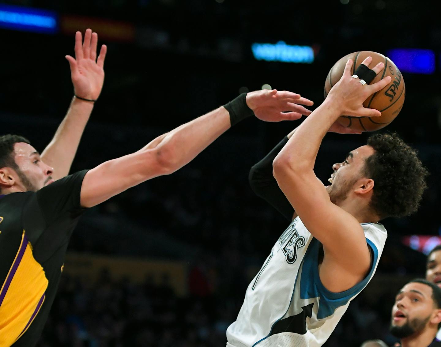 Timberwolves guard Tyus Jones, right, got word in Portland, Ore., on Saturday that his younger brother, Tre, and Apple Valley High won the Class 4A title by beating Champlin Park, the Eagles' second boys' basketball state title in three years.