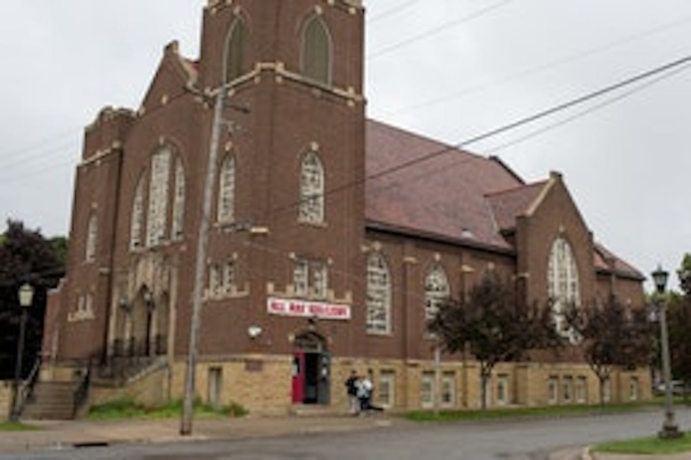 People exit the Listening House at First Lutheran Church in St. Paul.