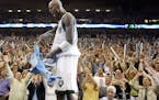 Kevin Garnett celebrated by jumping on the scorer's table at the end of Game 7.