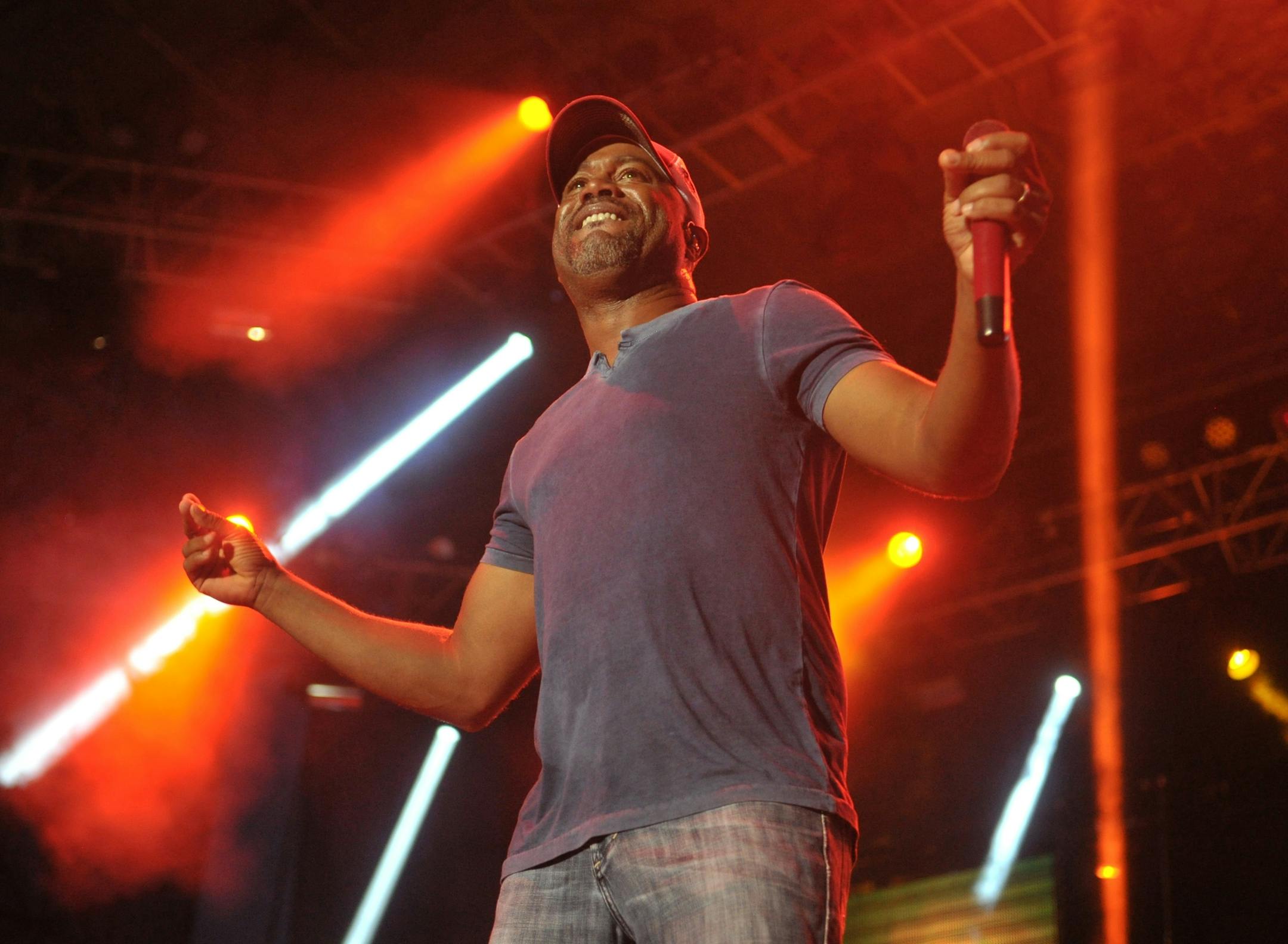 Darius Rucker performs during Musikfest Friday Aug. 9, 2013 on Sands Steel Stage at PNC Plaza on the SteelStacks Campus in Bethlehem, Pa. (AP Photo/ Express-Times Photo, Stephen Flood)
