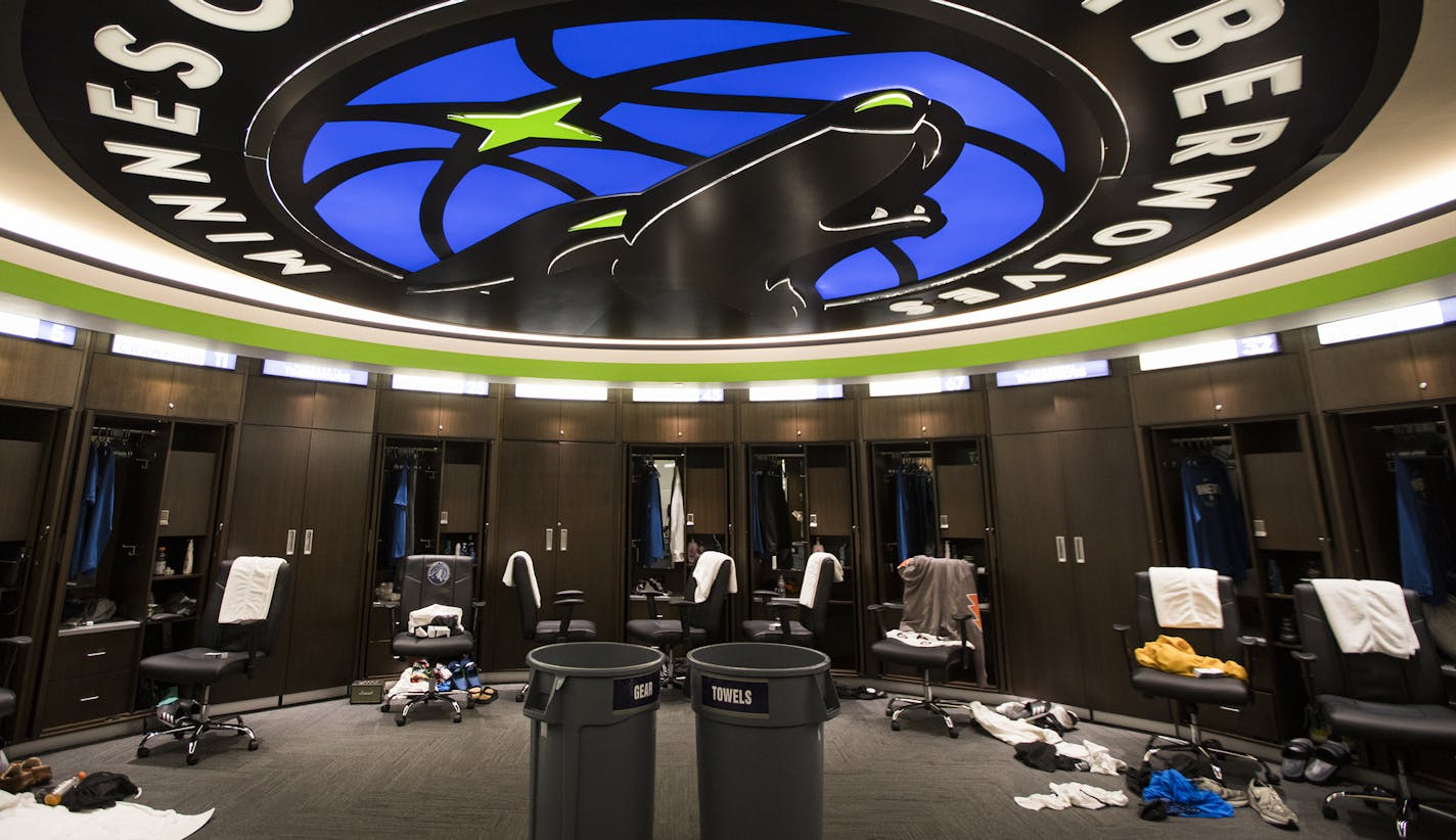 The new Timberwolves locker room. ] LEILA NAVIDI &#xef; leila.navidi@startribune.com BACKGROUND INFORMATION: Media tour of the newly renovated Target Center in Minneapolis on Monday, October 16, 2017.