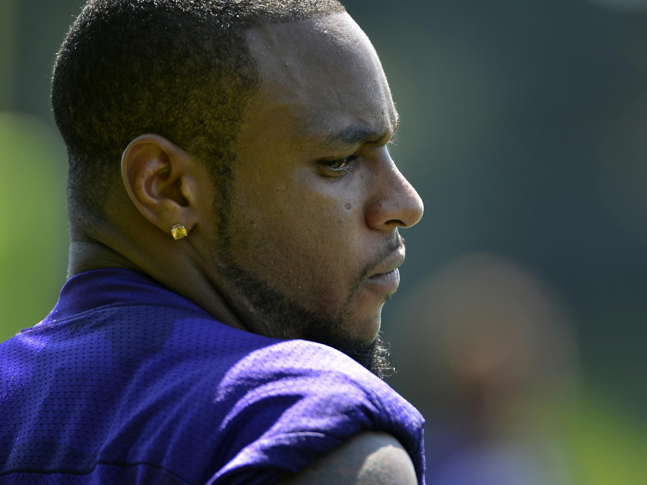 All players were present and accounted for at Vikings minicamp this morning, but there was at least one unhappy camper. Percy Harvin, the Vikings Pro Bowl receiver and kick returner, made it pretty clear that he is unhappy with his contract. Without directly saying so, he said "issues" are involved and unless they are resolved he won't report to the team's training camp in Mankato in late July. ] BRIAN PETERSON ‚Ä¢ brianp@startribune.com Eden Prairie, MN - 06/19/2012 ORG XMIT: M
