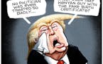 Sack cartoon: Victim Trump