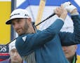 Dustin Johnson of the United States plays his tee shot from the 9th during the second round of the British Open Golf Championship at the Royal Troon G
