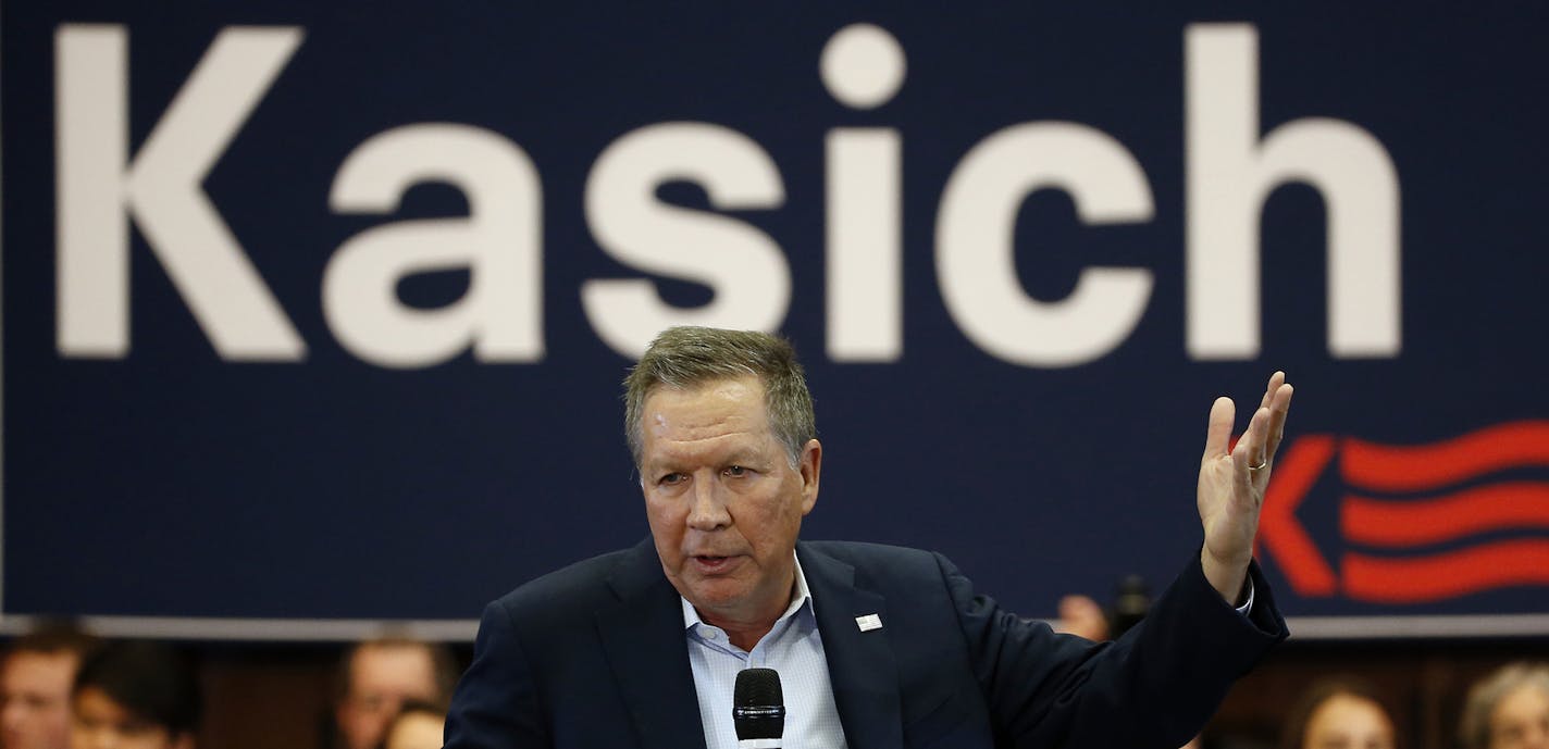 Republican presidential candidate Ohio Gov. John Kasich gestures while speaking at a town hall event at Villanova University, Wednesday, March 16, 2016, in Villanova, Pa. (AP Photo/Matt Slocum) ORG XMIT: MIN2016031613355440