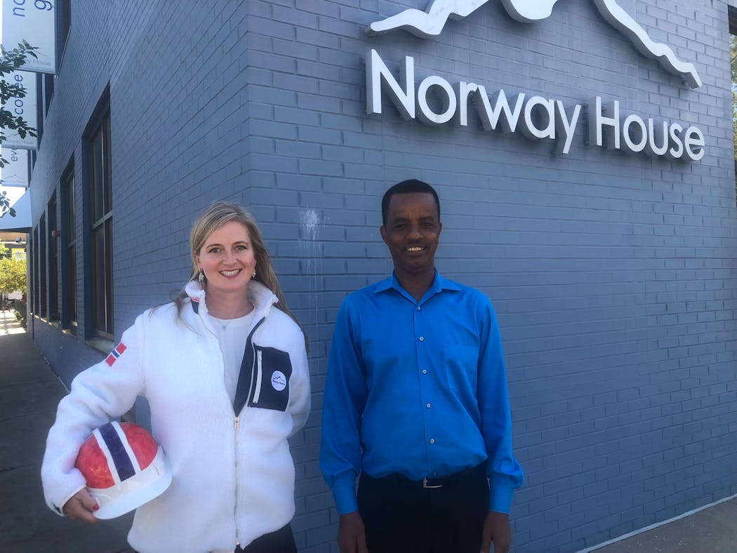 Executive Director Christina Carleton of Norway House with Robsan Itana, an Ethiopian-American business owner and Norway House tenant