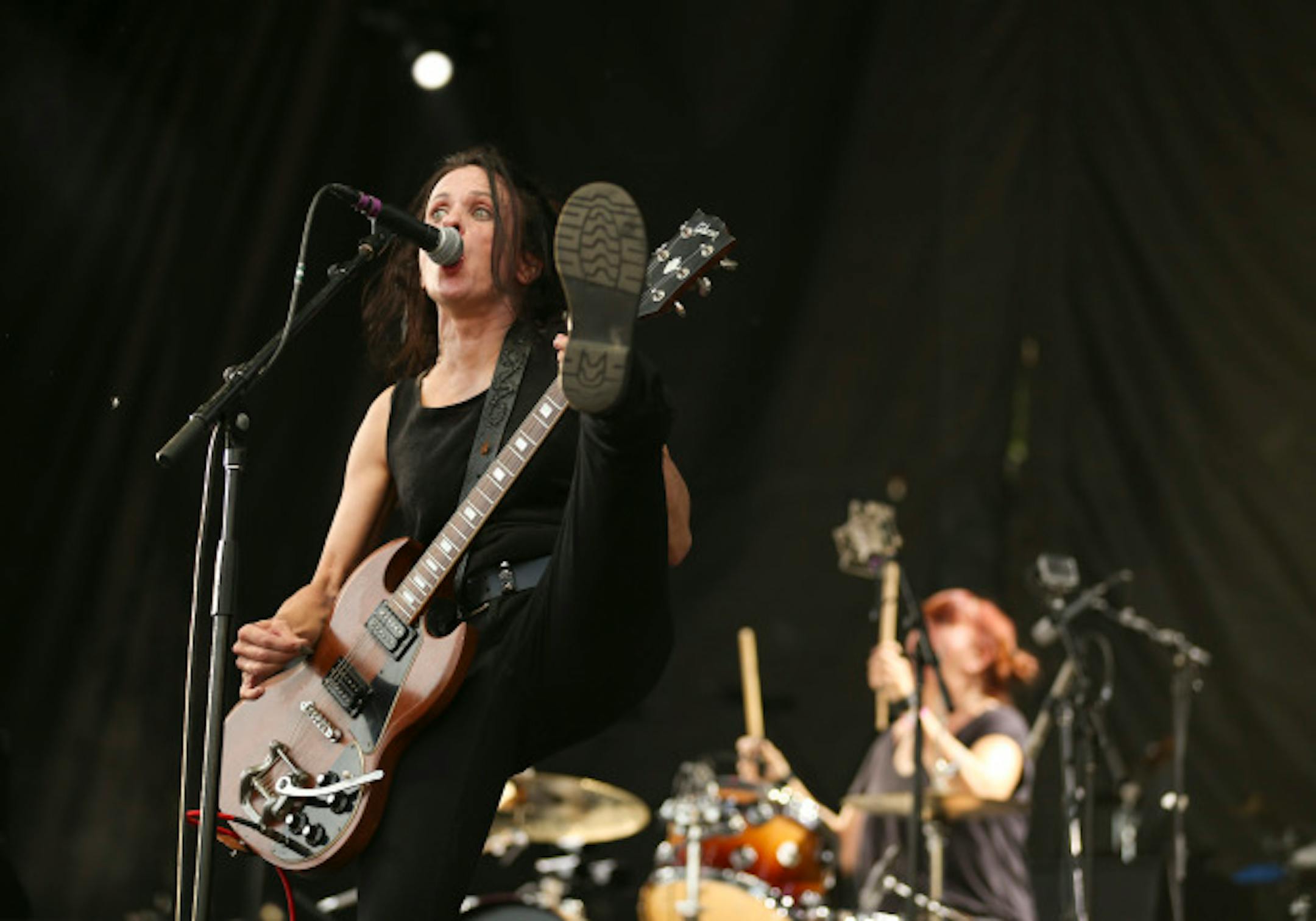 Singer/guitarist Kat Bjelland and drummer Lori Barbero played their first hometown Babes in Toyland gig in 14 years at Rock the Garden outside Walker Art Center in June. / Jeff Wheeler, Star Tribune