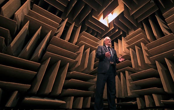 Steve Orfield, owner of Orfield Laboratories, is interested in how the anechoic chamber, at left, could help people with PTSD or autism.