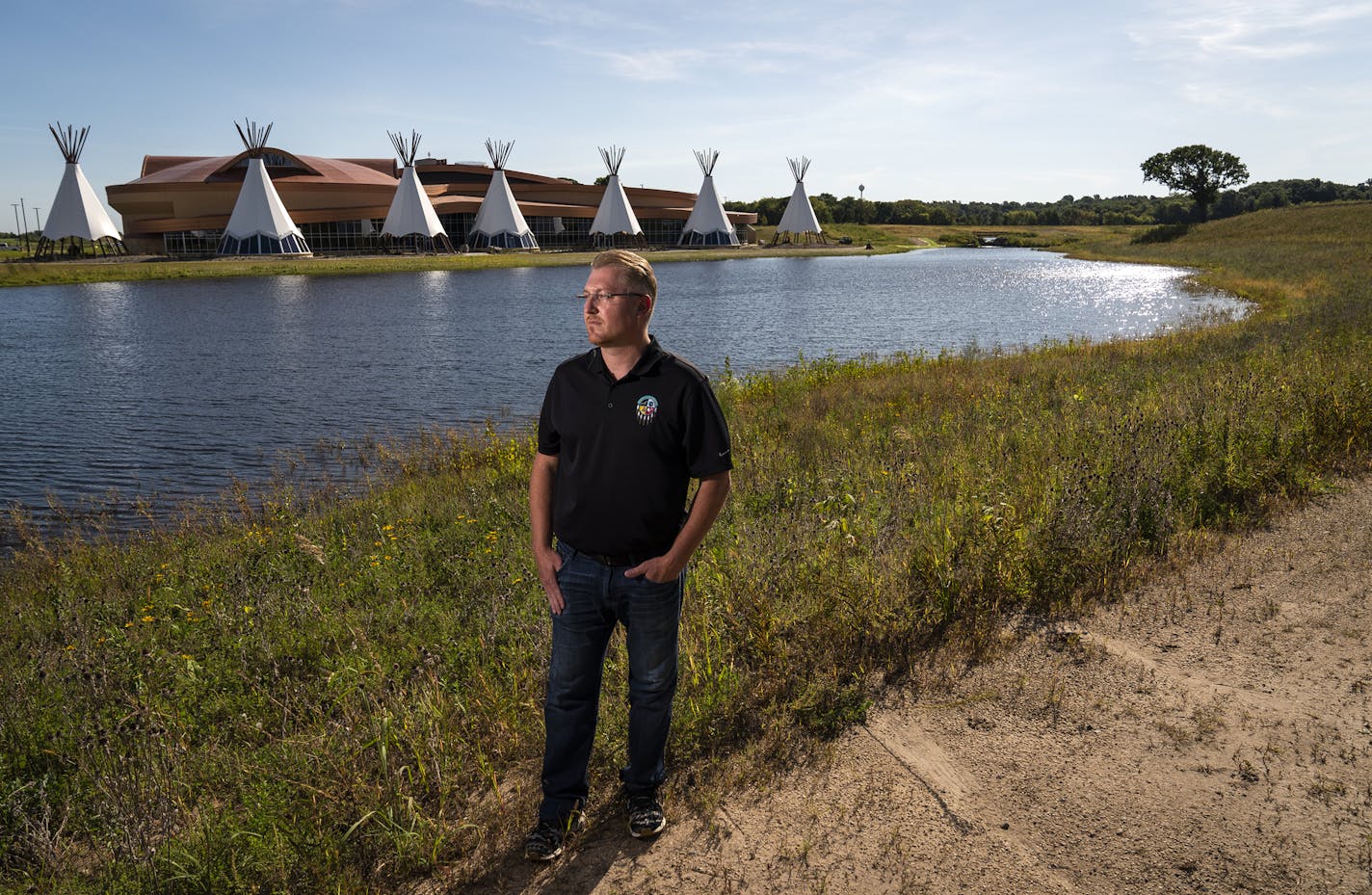 Andy Vig, son of Shakopee Mdewakanton Sioux chairman Charles Vig, and coordinator of the culture and history preservation work group, poses for a portrait in front of Hocokata Ti, a new cultural center and gathering space for the Shakopee Mdewakanton Sioux Community. ] LEILA NAVIDI &#x2022; leila.navidi@startribune.com BACKGROUND INFORMATION: Hocokata Ti, a new cultural center and gathering space for the Shakopee Mdewakanton Sioux Community, which includes a 3,805 square foot museum exhibit call