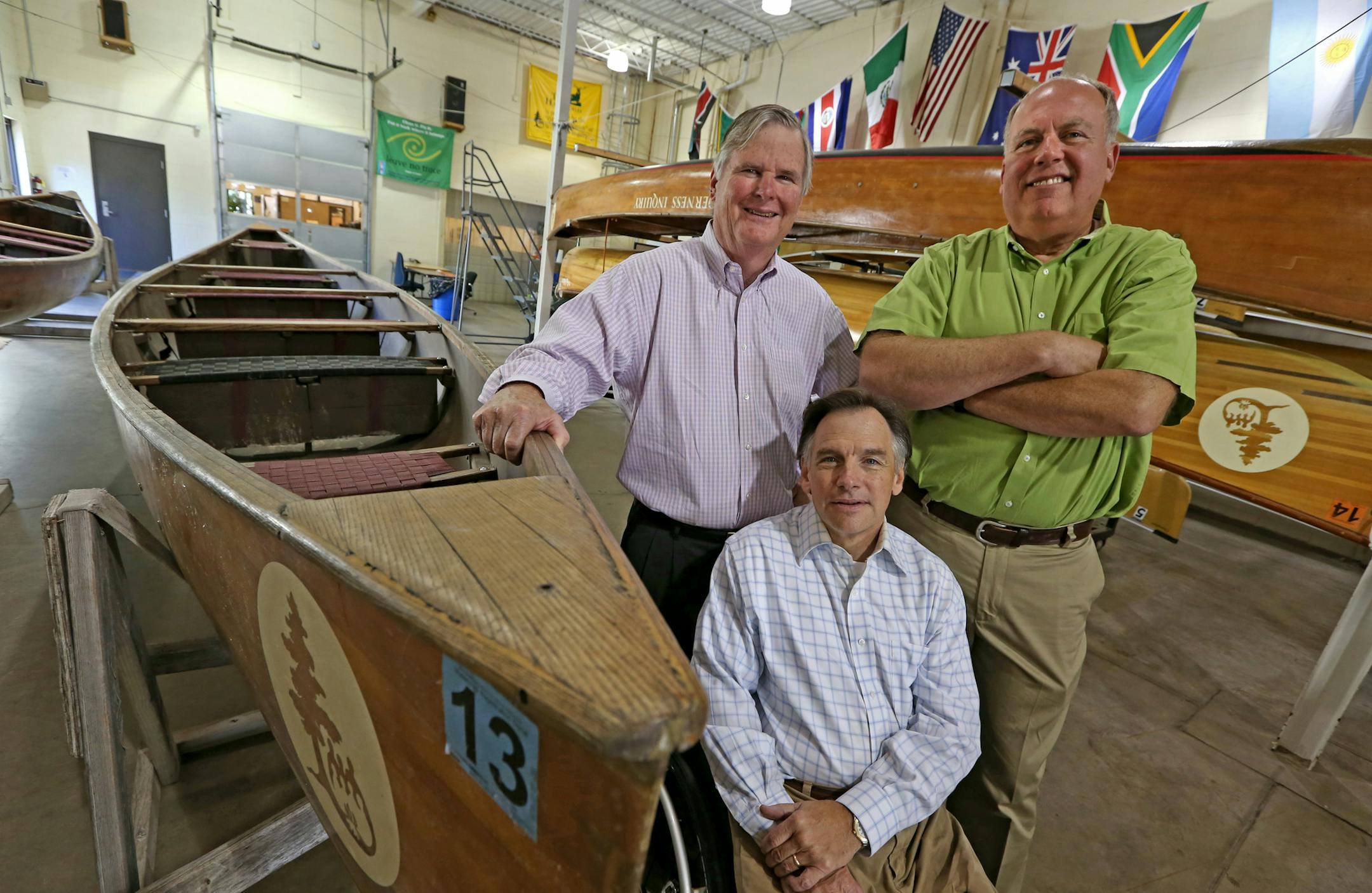 (left to right) Hunt Greene, Jim Fry and Greg Lais were photographed in the Wilderness Inquiry warehouse in Minneapolis on 9/11/13. Wilderness Inquiry is a 35-year-old nonprofit business that connects capitalists, outdoor enthusiasts and thousands of disadvantaged and disabled kids and others with often-life changing experiences.] Bruce Bisping/Star Tribune bbisping@startribune.com Hunt Greene, Jim Fry, Greg Lais/source.